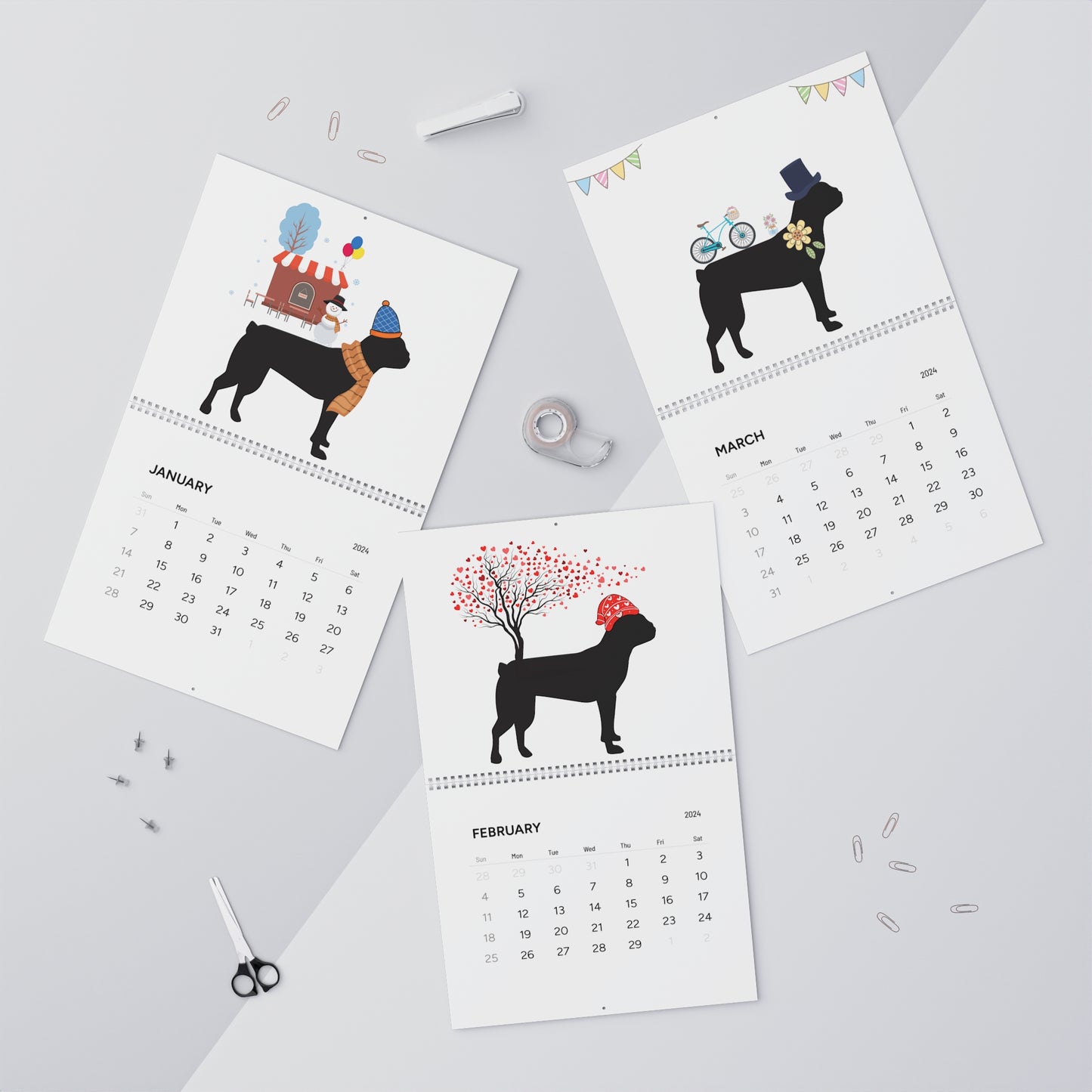 Boston Terrier Wall Calendar 2024