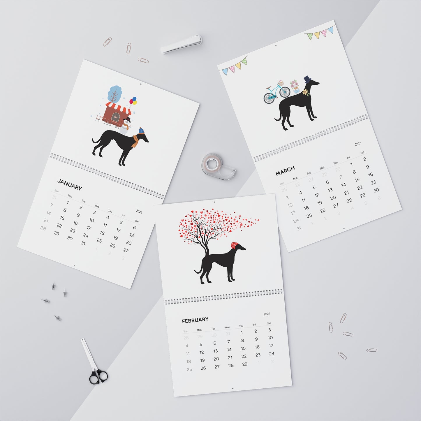 Whippet Wall Calendar 2024