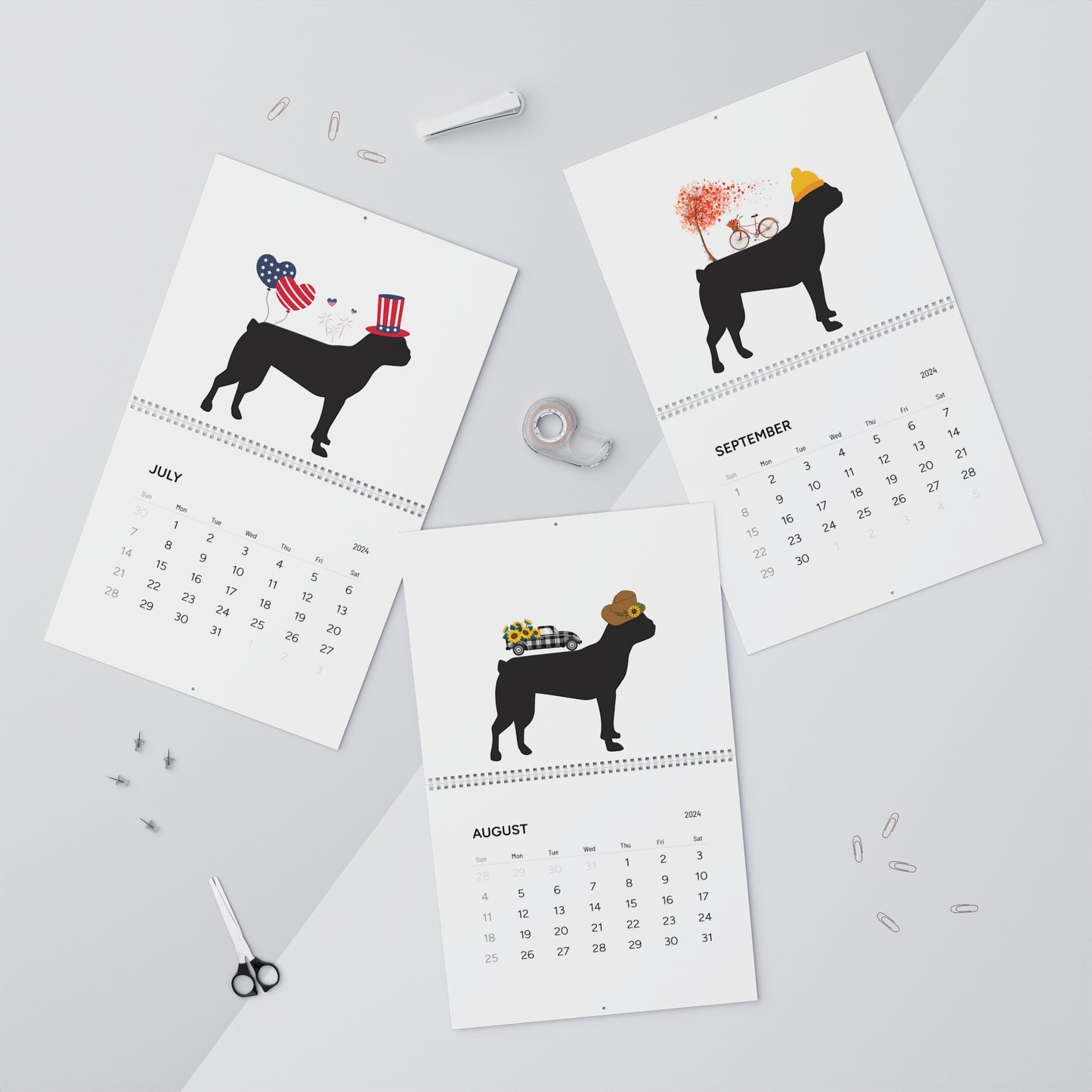 Boston Terrier Wall Calendar 2024