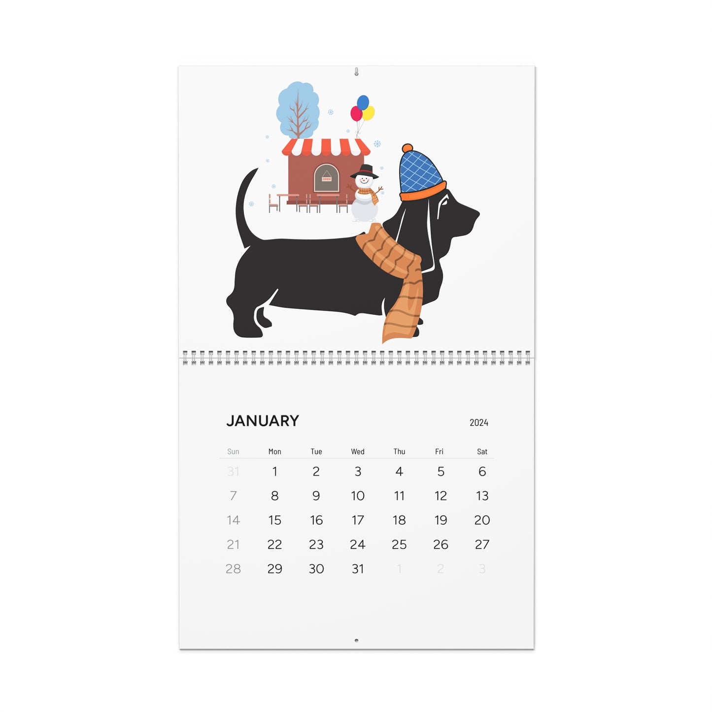 Basset Hound Wall Calendar 2024