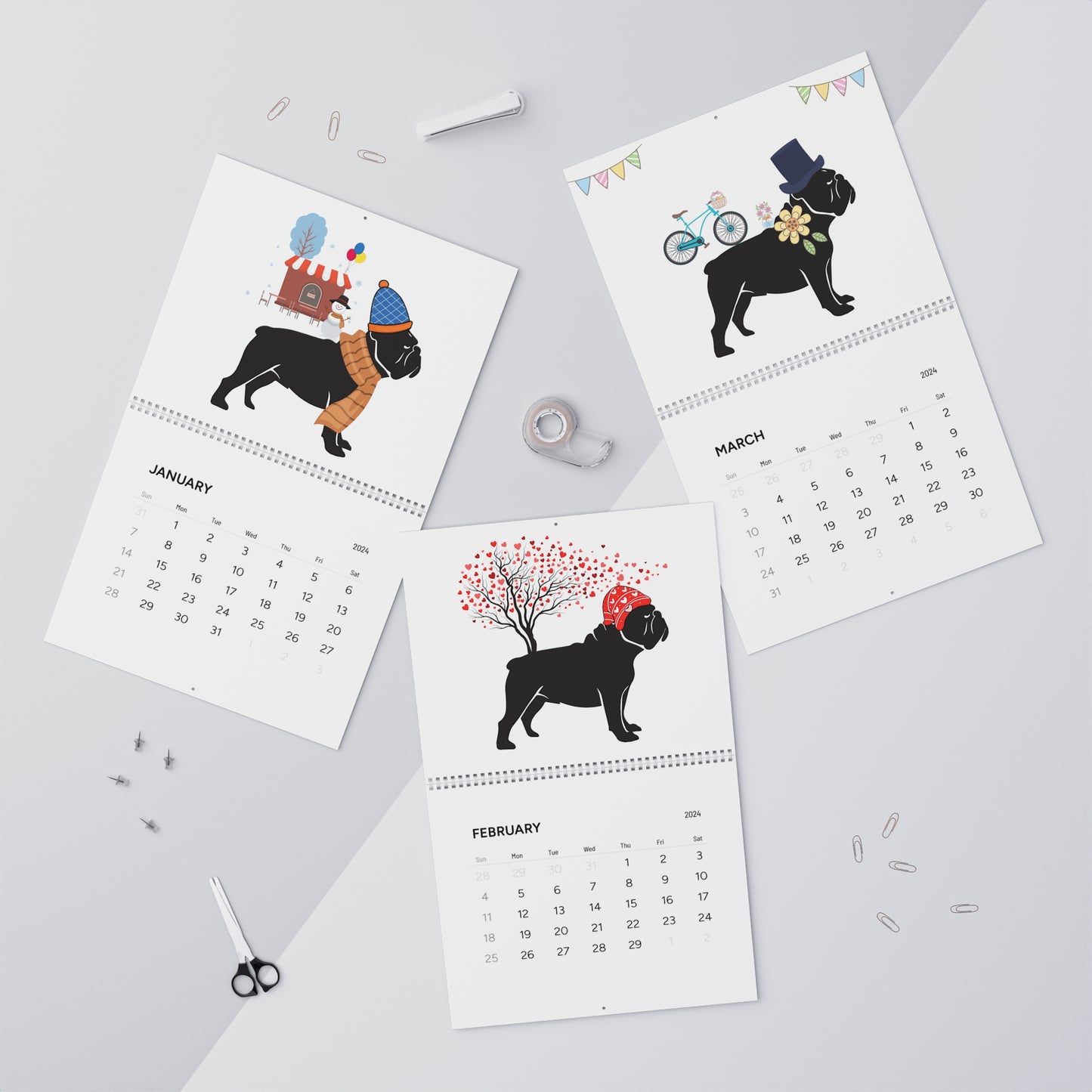 Bulldog Wall Calendar 2024