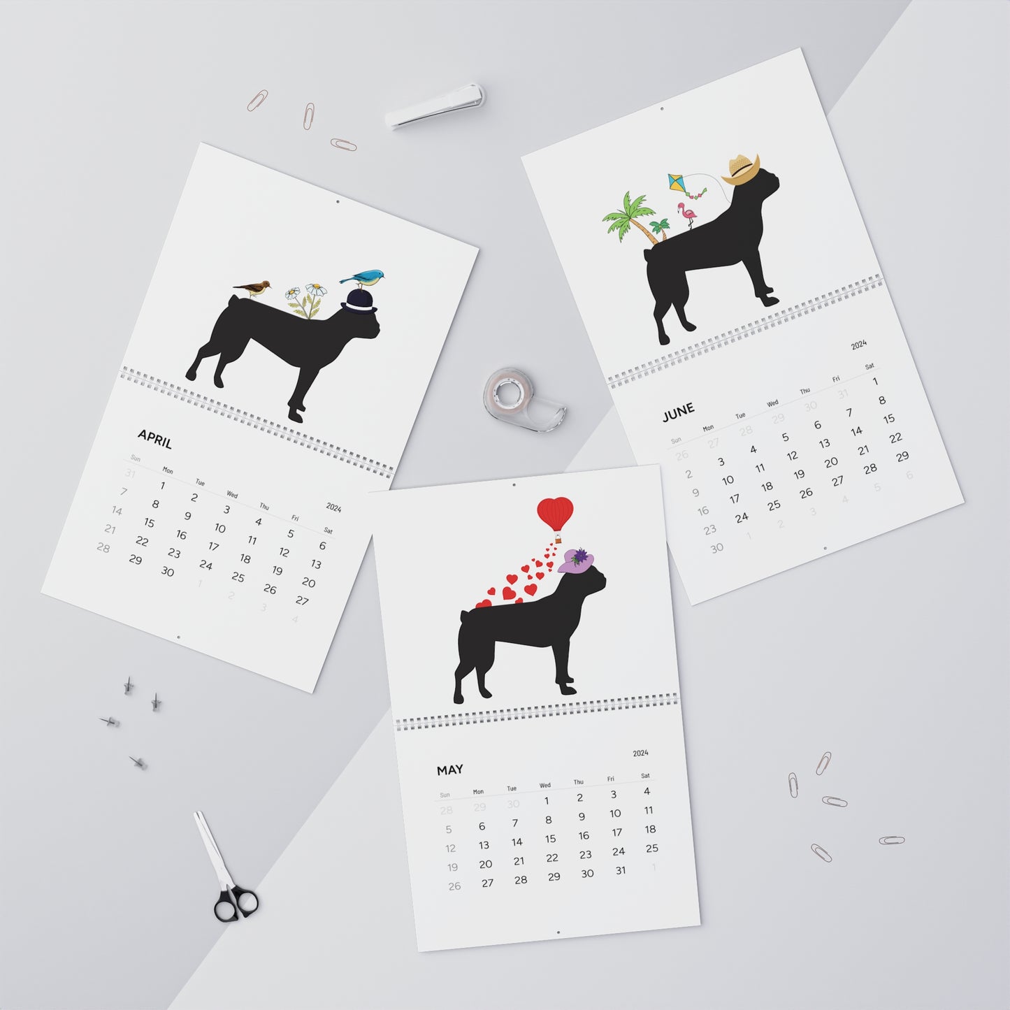 Boston Terrier Wall Calendar 2024