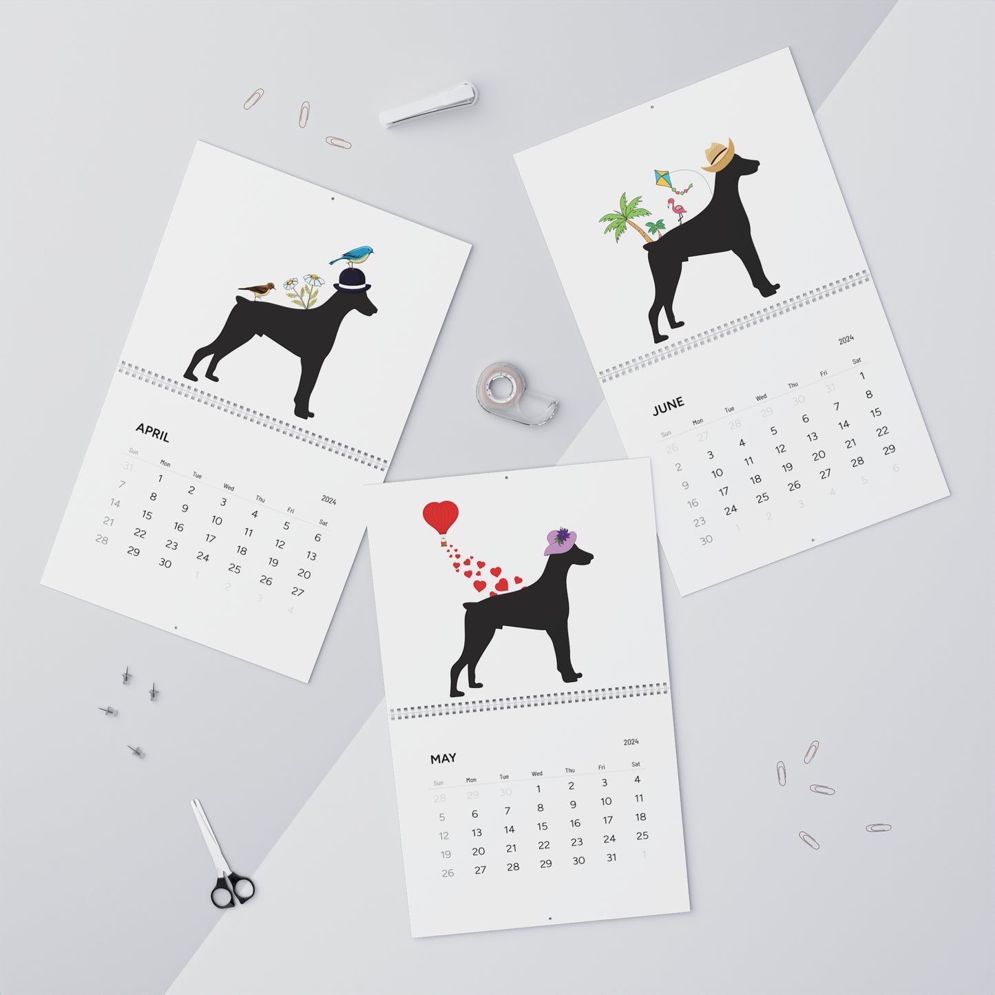 Doberman Wall Calendar 2024