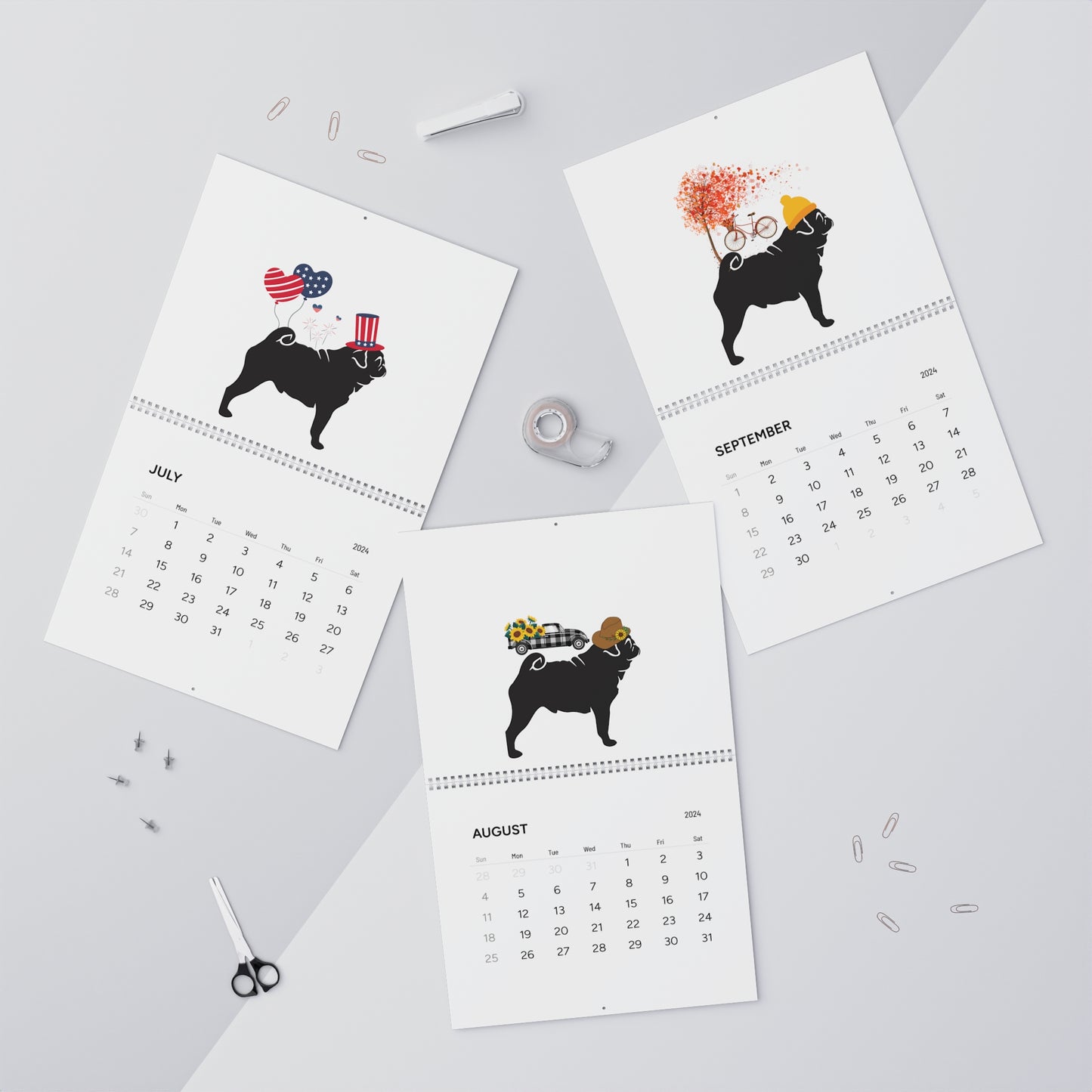 Pug Wall Calendar 2024