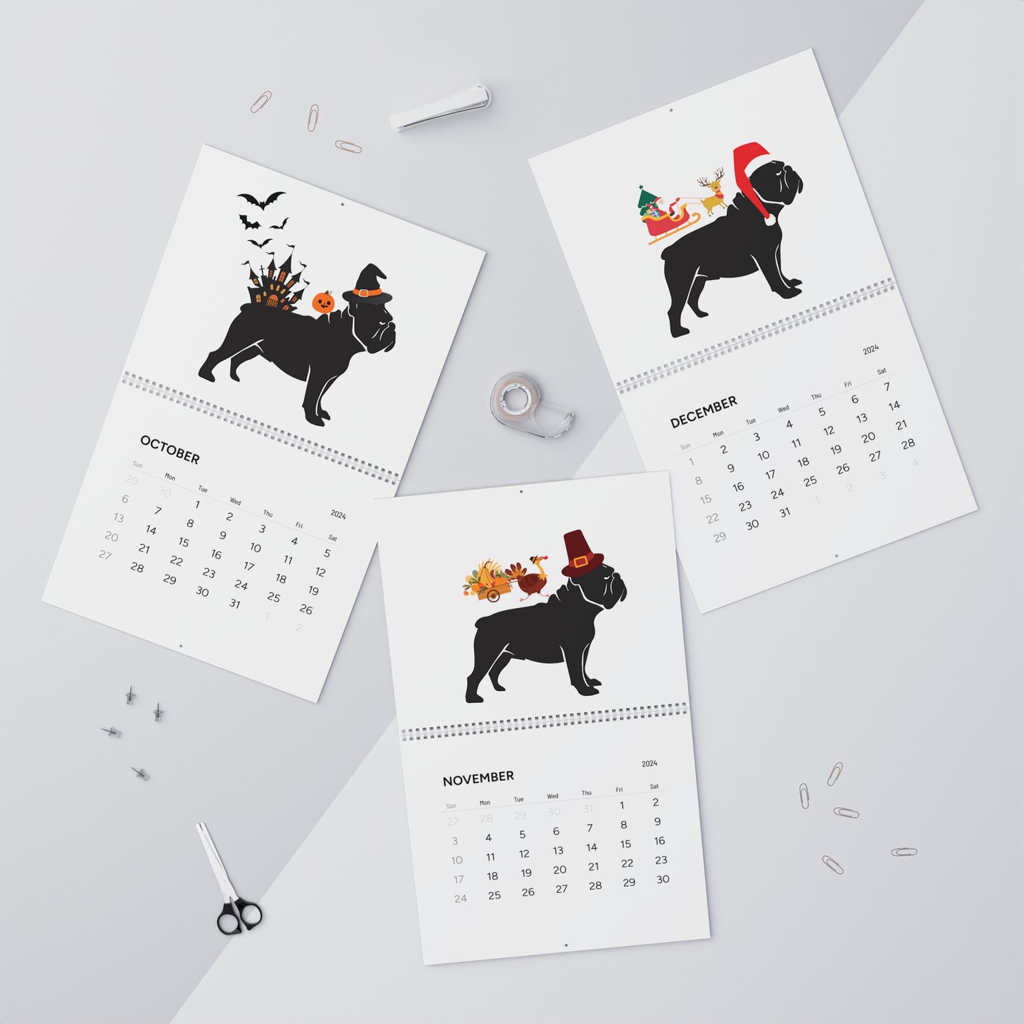 Bulldog Wall Calendar 2024