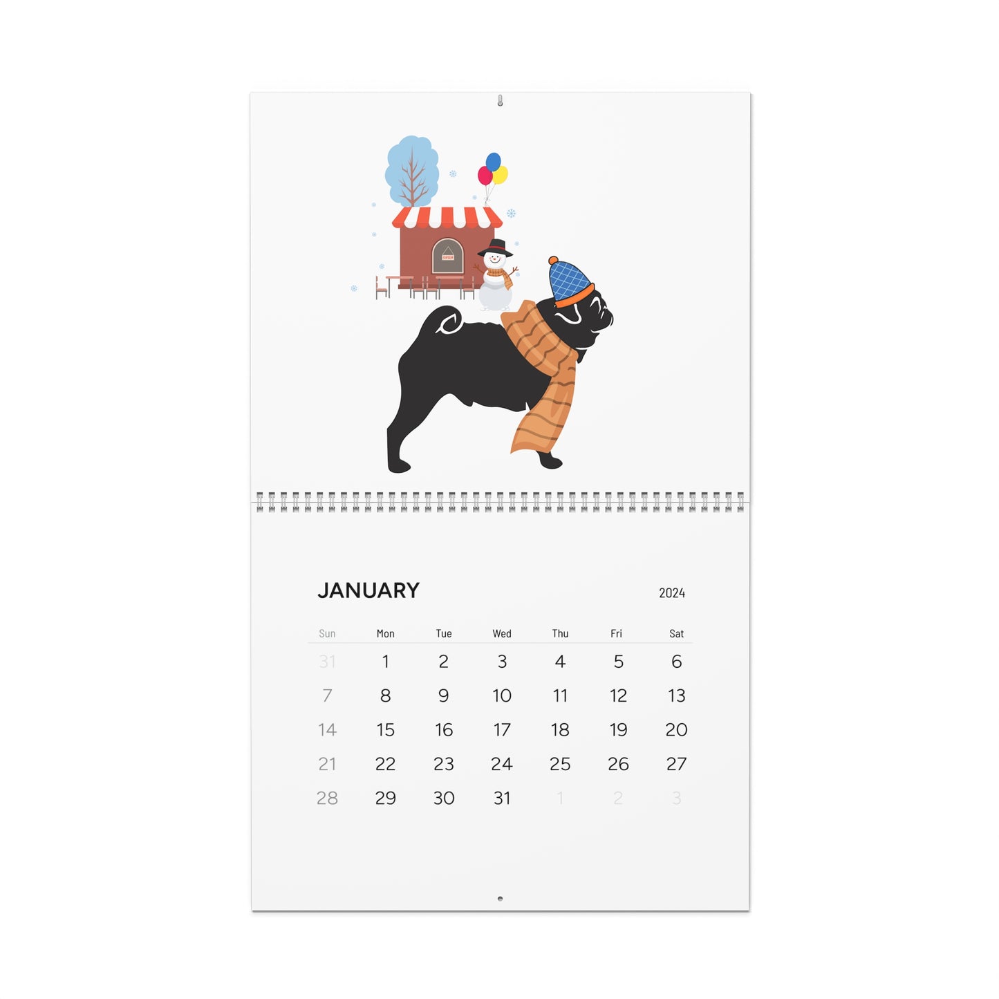 Pug Wall Calendar 2024