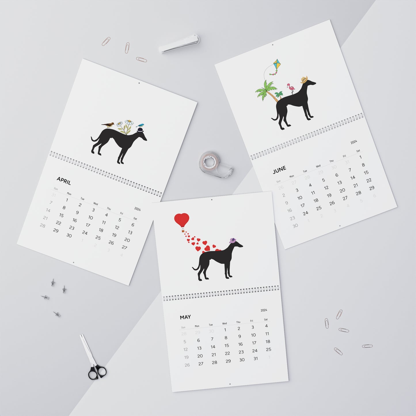 Whippet Wall Calendar 2024