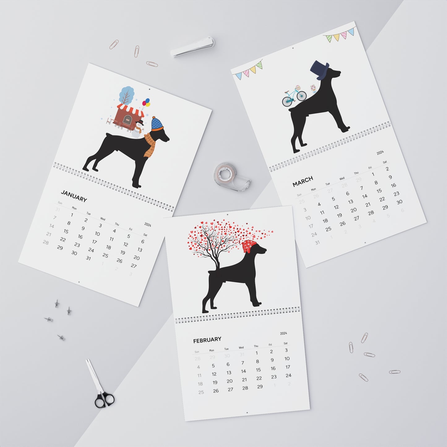 Doberman Wall Calendar 2024