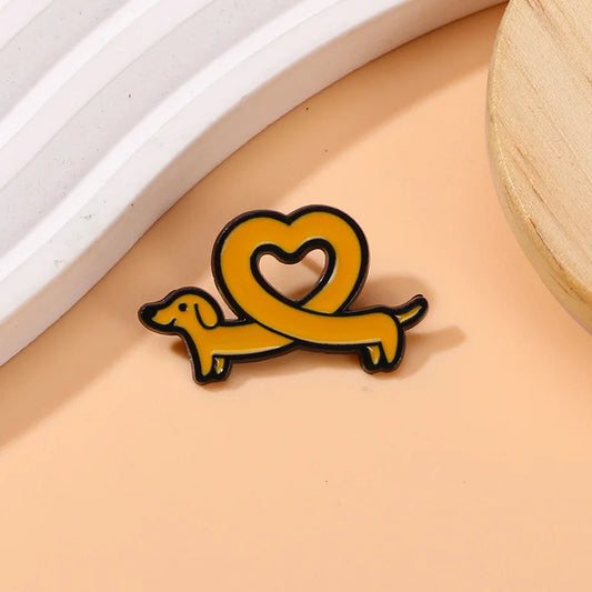 Dachshund Love Enamel Brooch