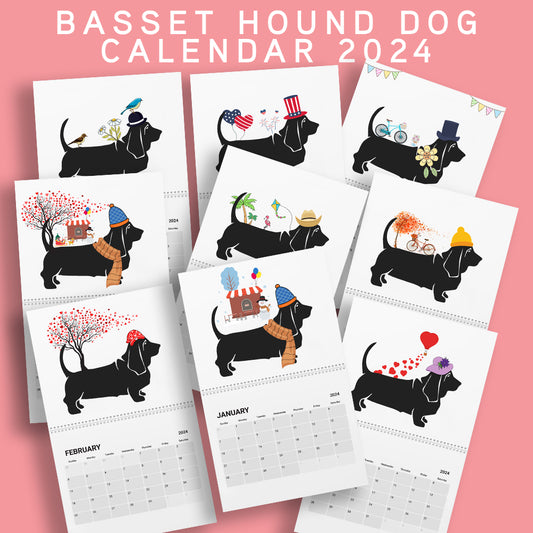 Basset Hound Wall Calendar 2024