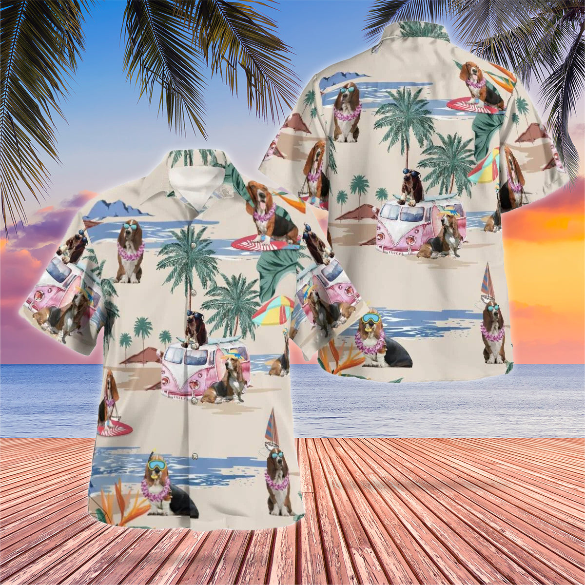 Basset Hound Beach Hawaii Shirts