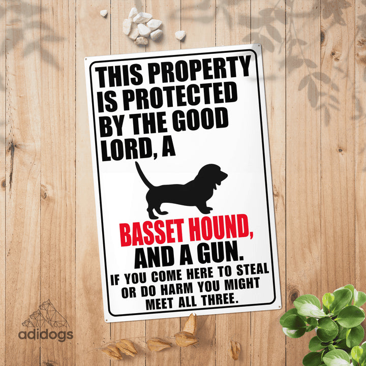 Protected by Basset Hound Metal Sign