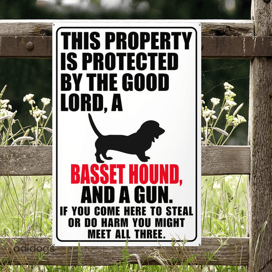 Protected by Basset Hound Metal Sign