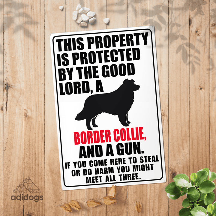 Protected by Border Collie Metal Sign