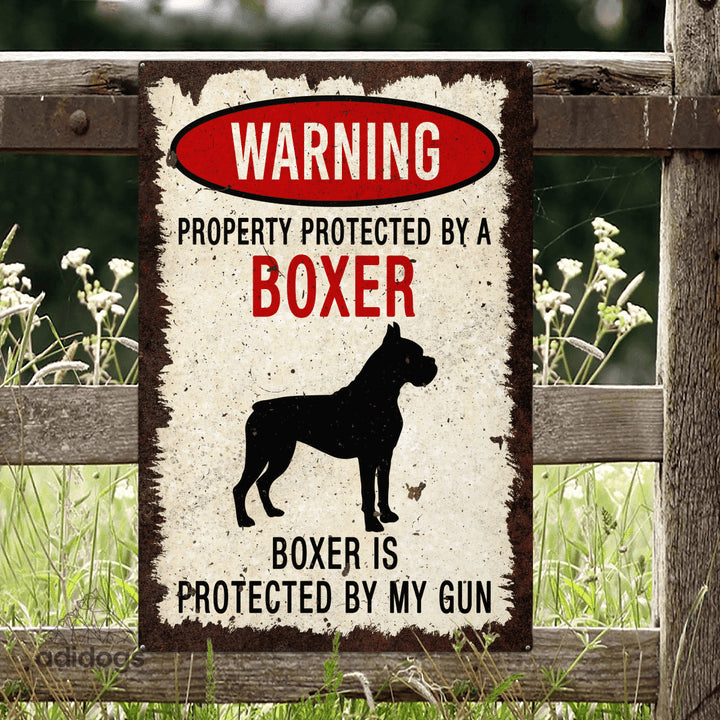 Boxer Warning Metal Sign