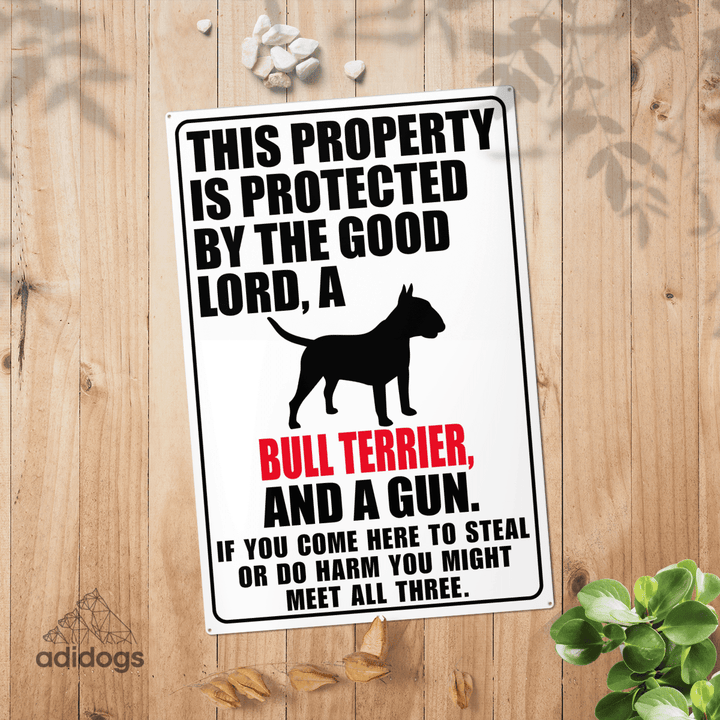 Protected by Bull Terrier Metal Sign