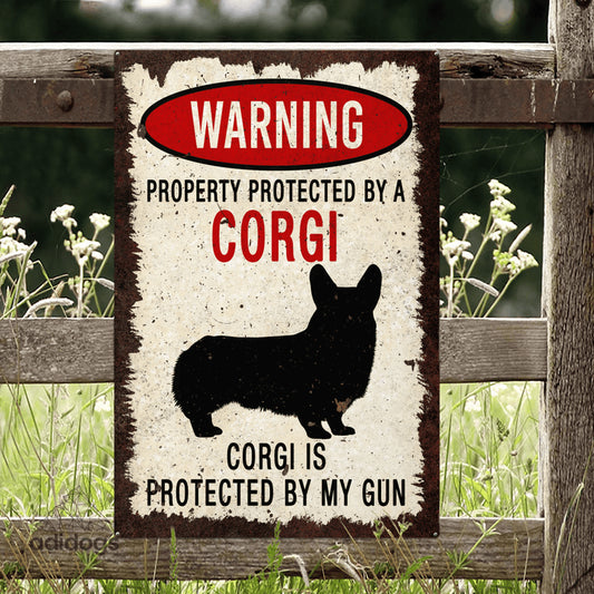 Corgi Warning Metal Sign