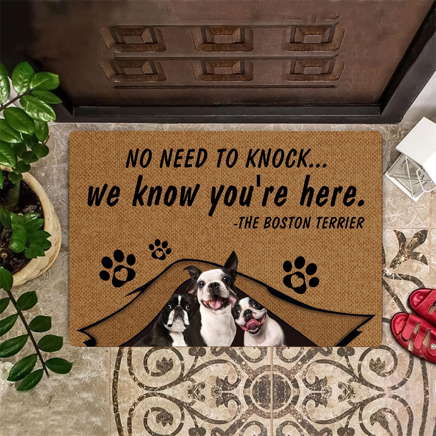 No Need To Knock Boston Terrier Doormat