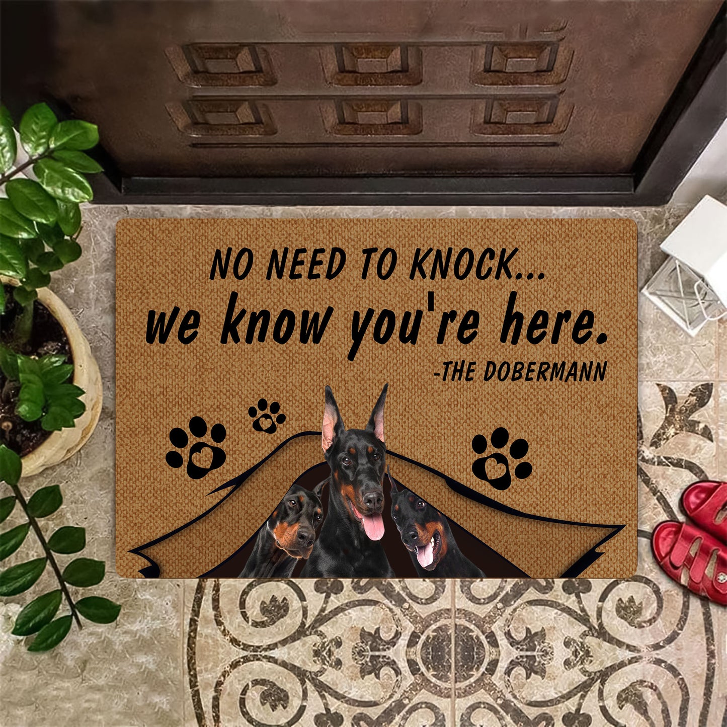 No Need To Knock Doberman Doormat