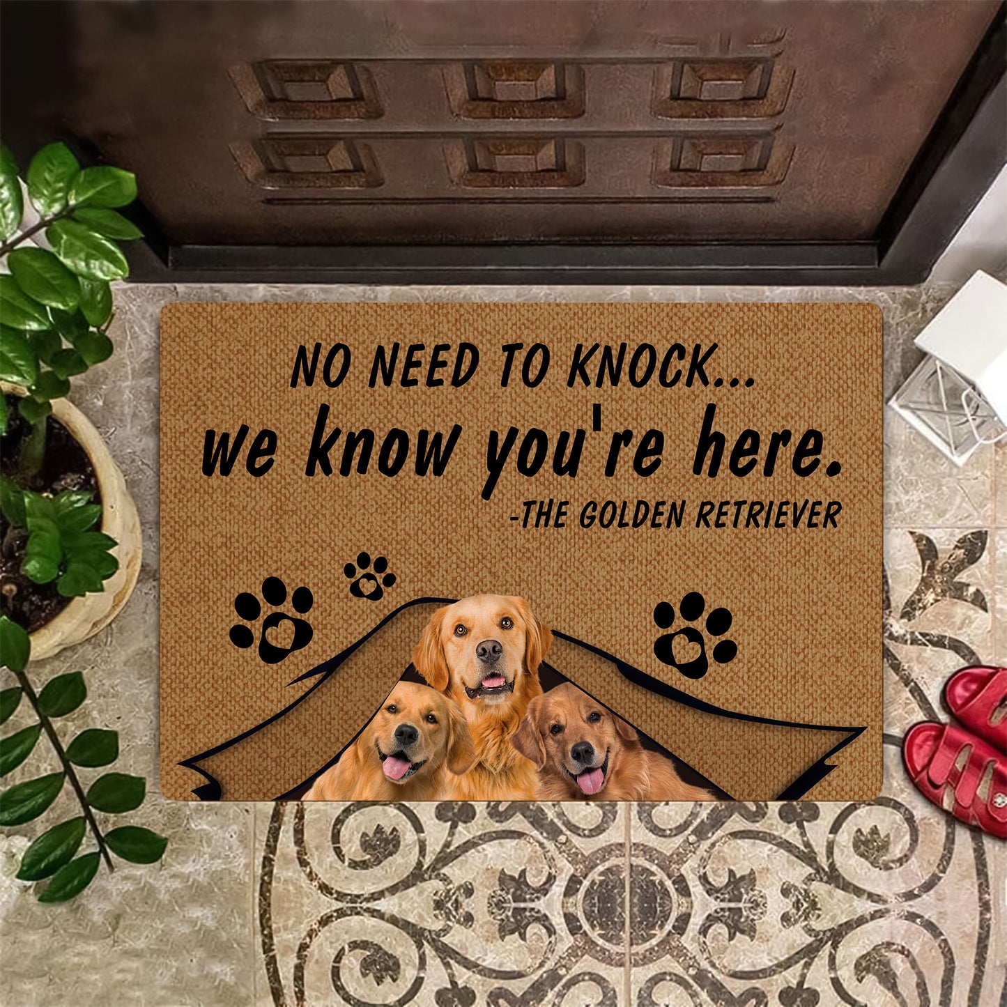 No Need To Knock Golden Retriever Doormat