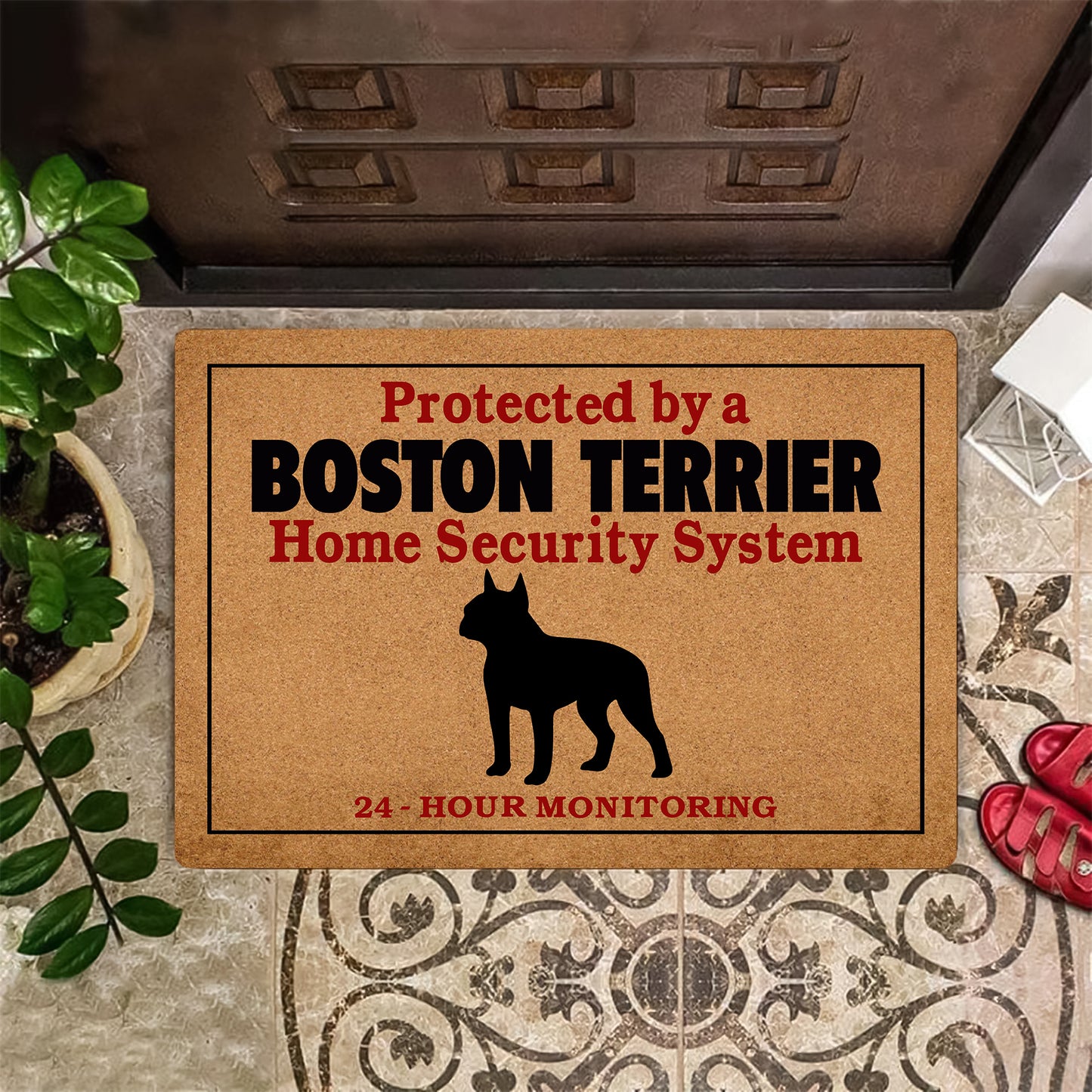 Protected By Boston Terrier Doormat