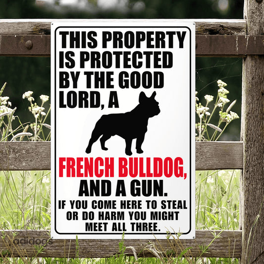 Protected by French Bulldog Metal Sign