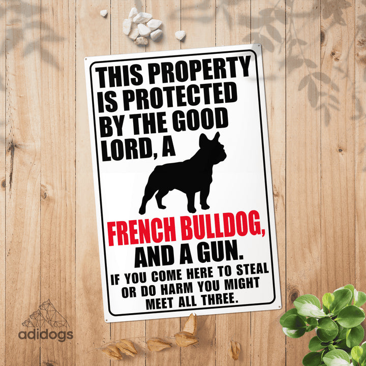 Protected by French Bulldog Metal Sign