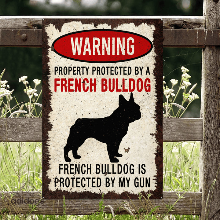 Frenchie Warning Metal Sign