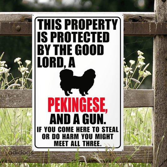 Protected by Pekingese Metal Sign