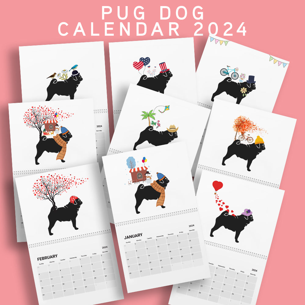 Pug Wall Calendar 2024