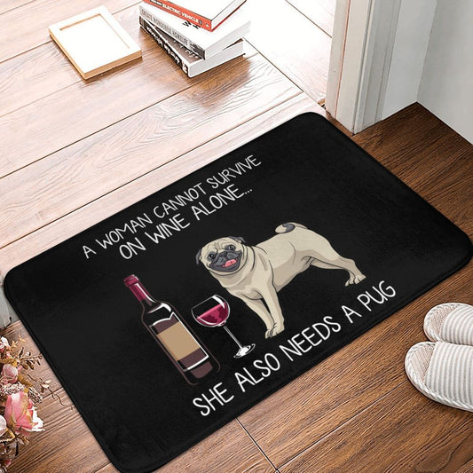 Pug & Wine Doormat