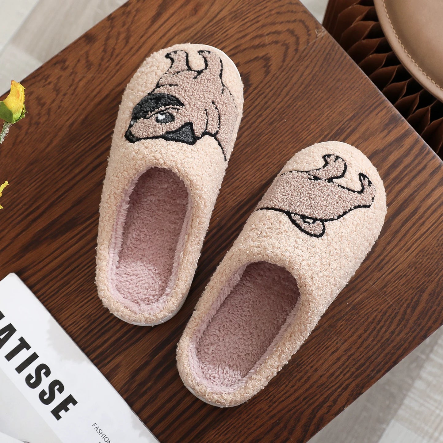 Pug Embroidery Home Slipper