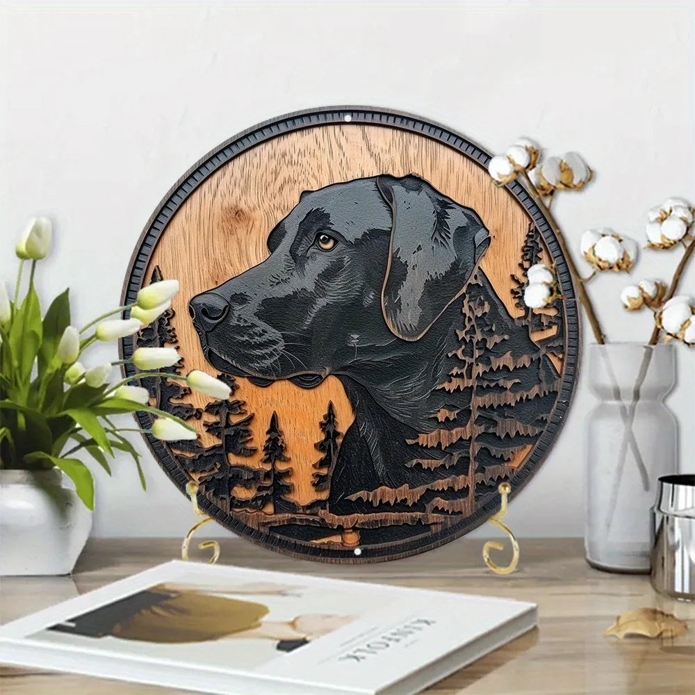 Round Labrador Metal Decor