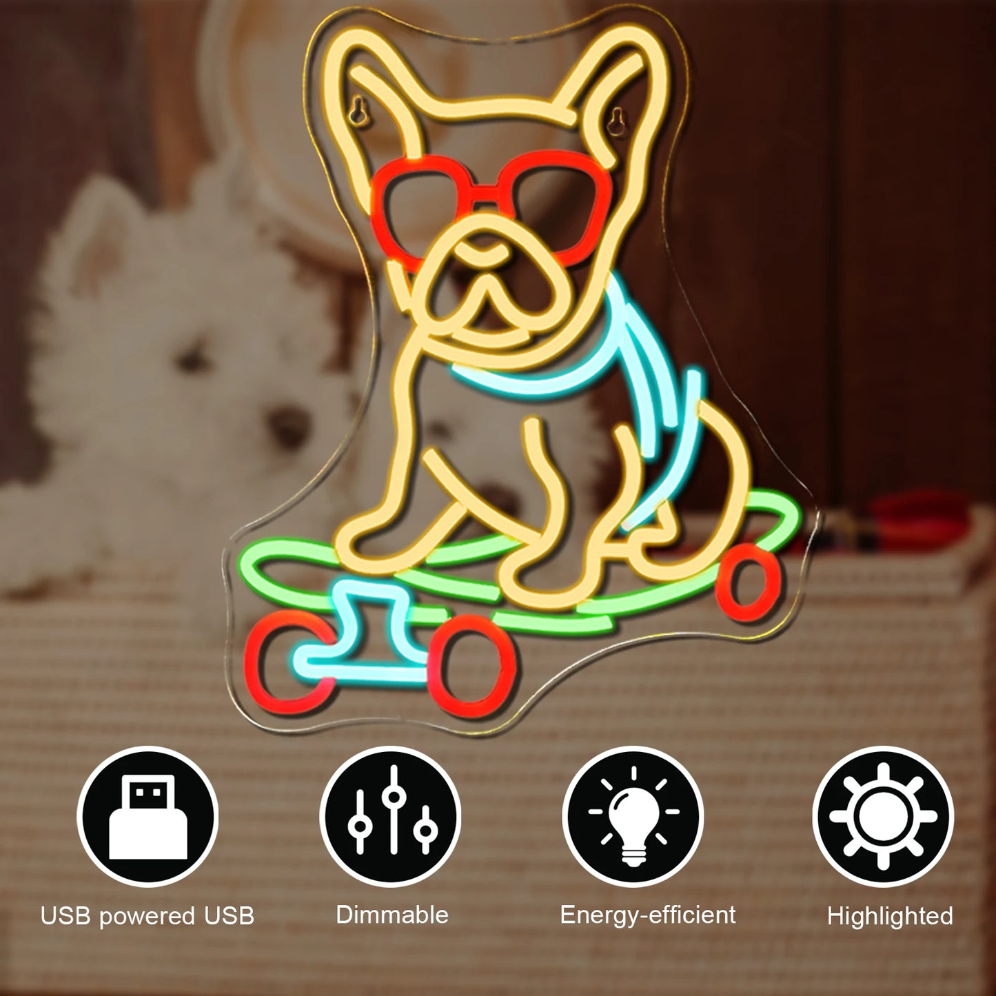 Frenchie Skateboard LED Sign