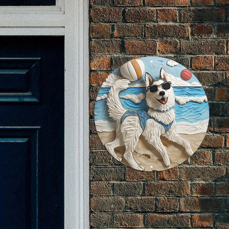 Husky Beach Metal Art Sign