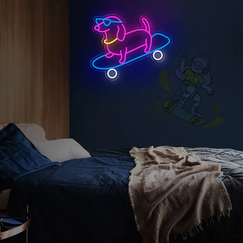 Skating Dachshund LED Wall Decor