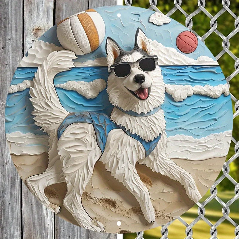 Husky Beach Metal Art Sign