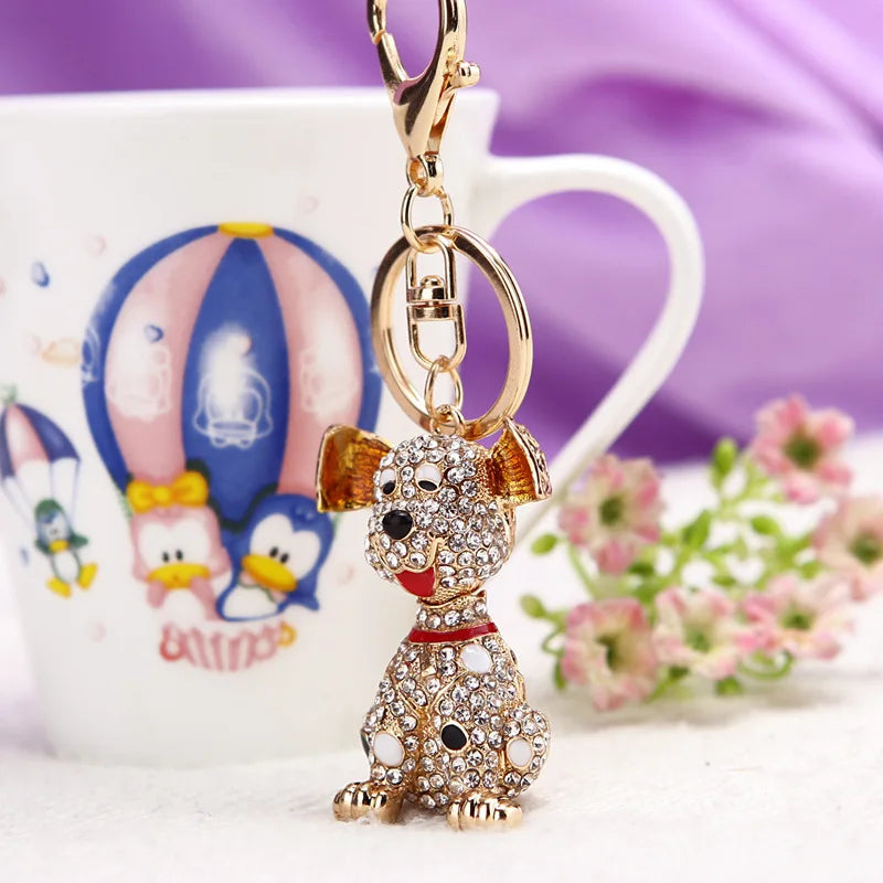 Cute Dalmatian Rhinestone Keyring