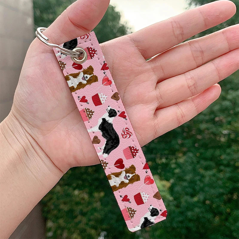 Border Collie Leather Keychain