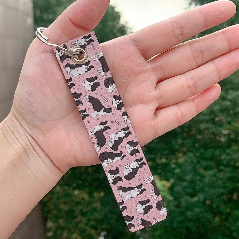 Border Collie Leather Keychain