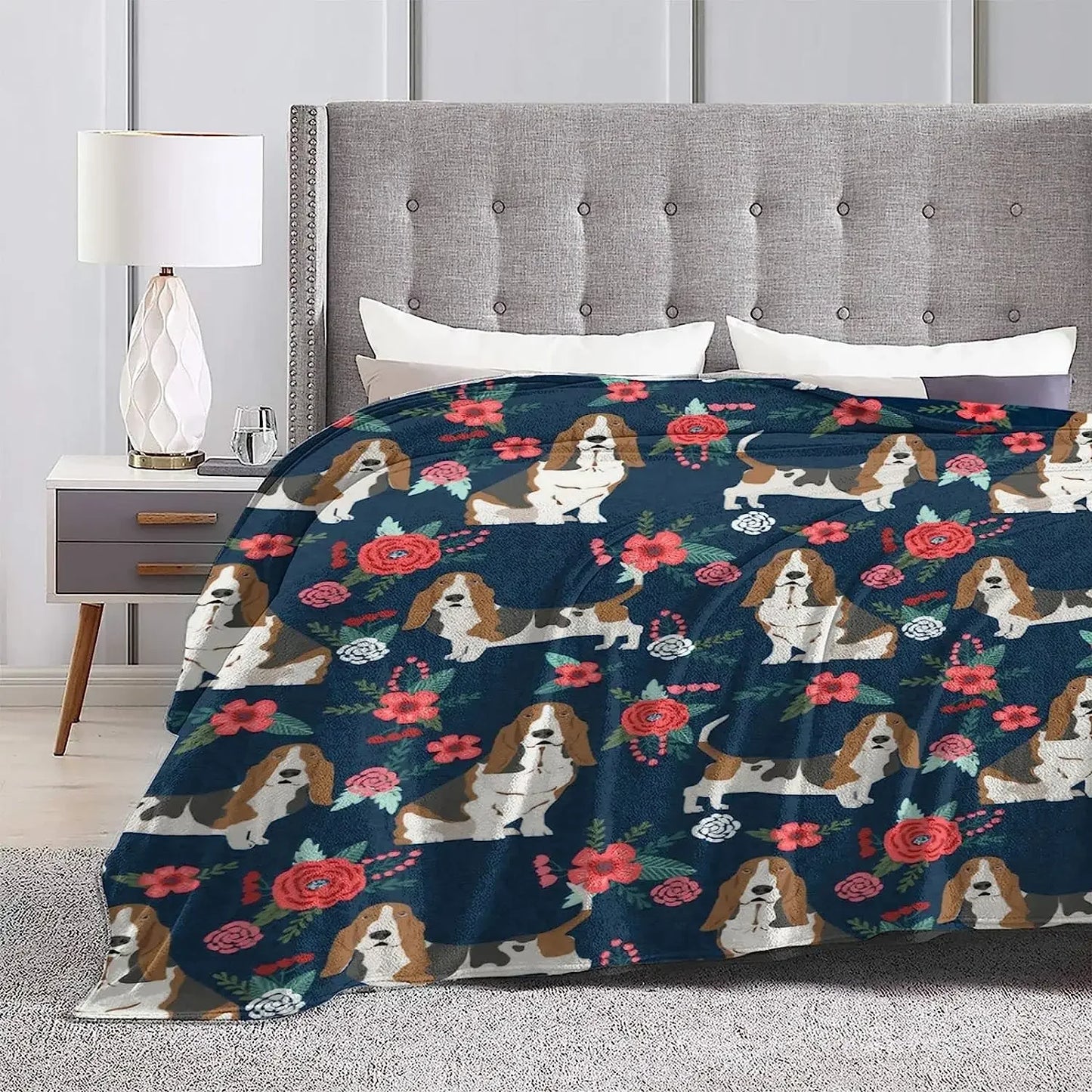 Basset Hound Lover Floral Blanket