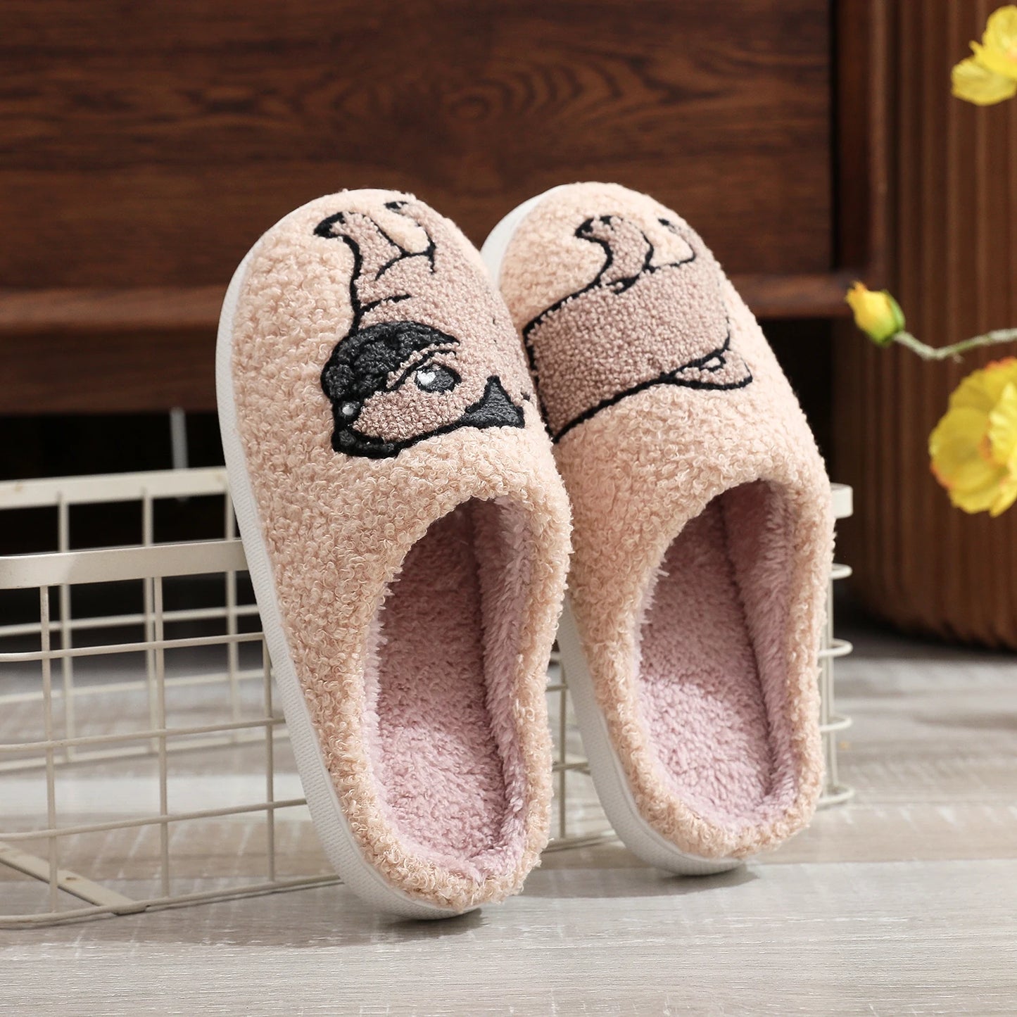 Pug Embroidery Home Slipper