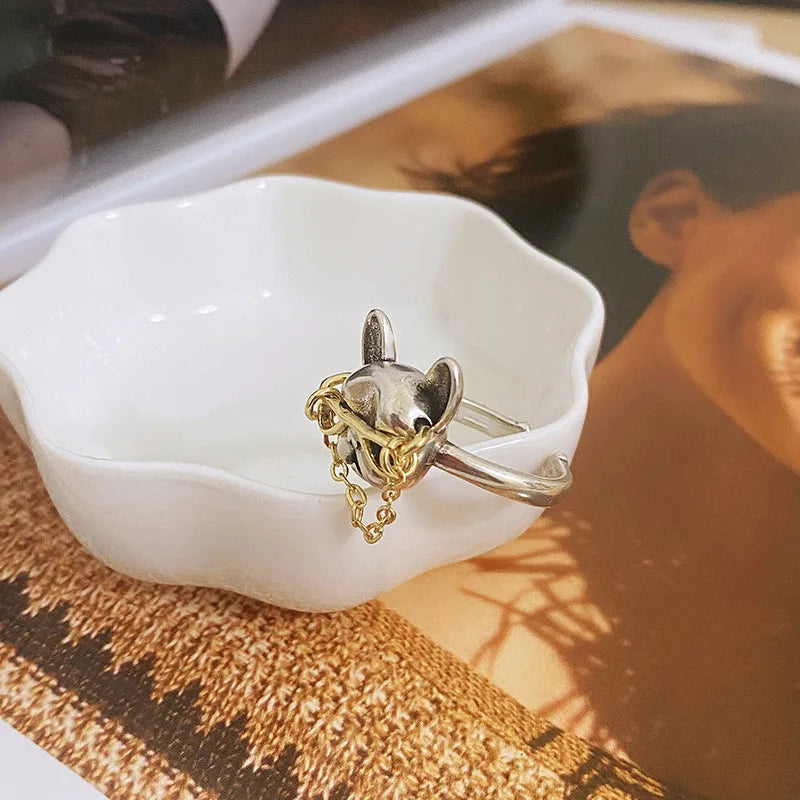 Cool Frenchie with Glasses Ring