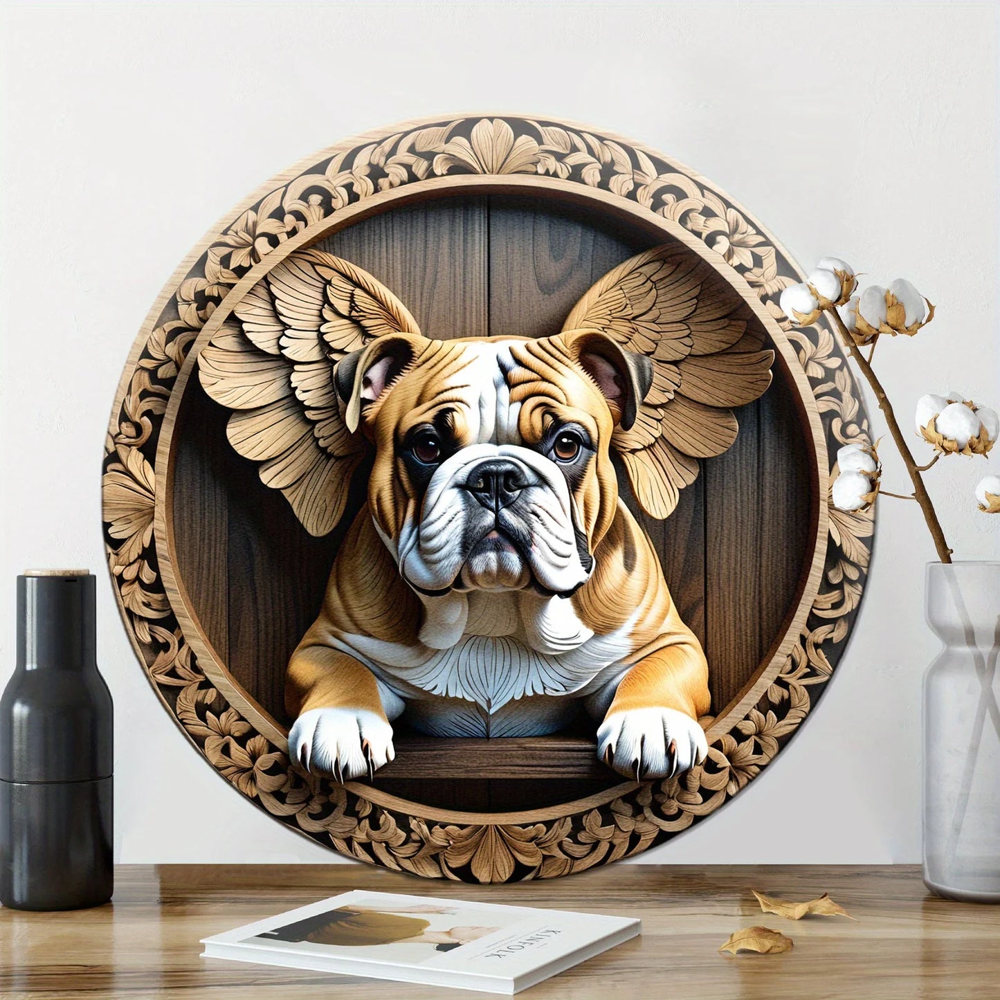 Bulldog Wooden Themed Metal Sign