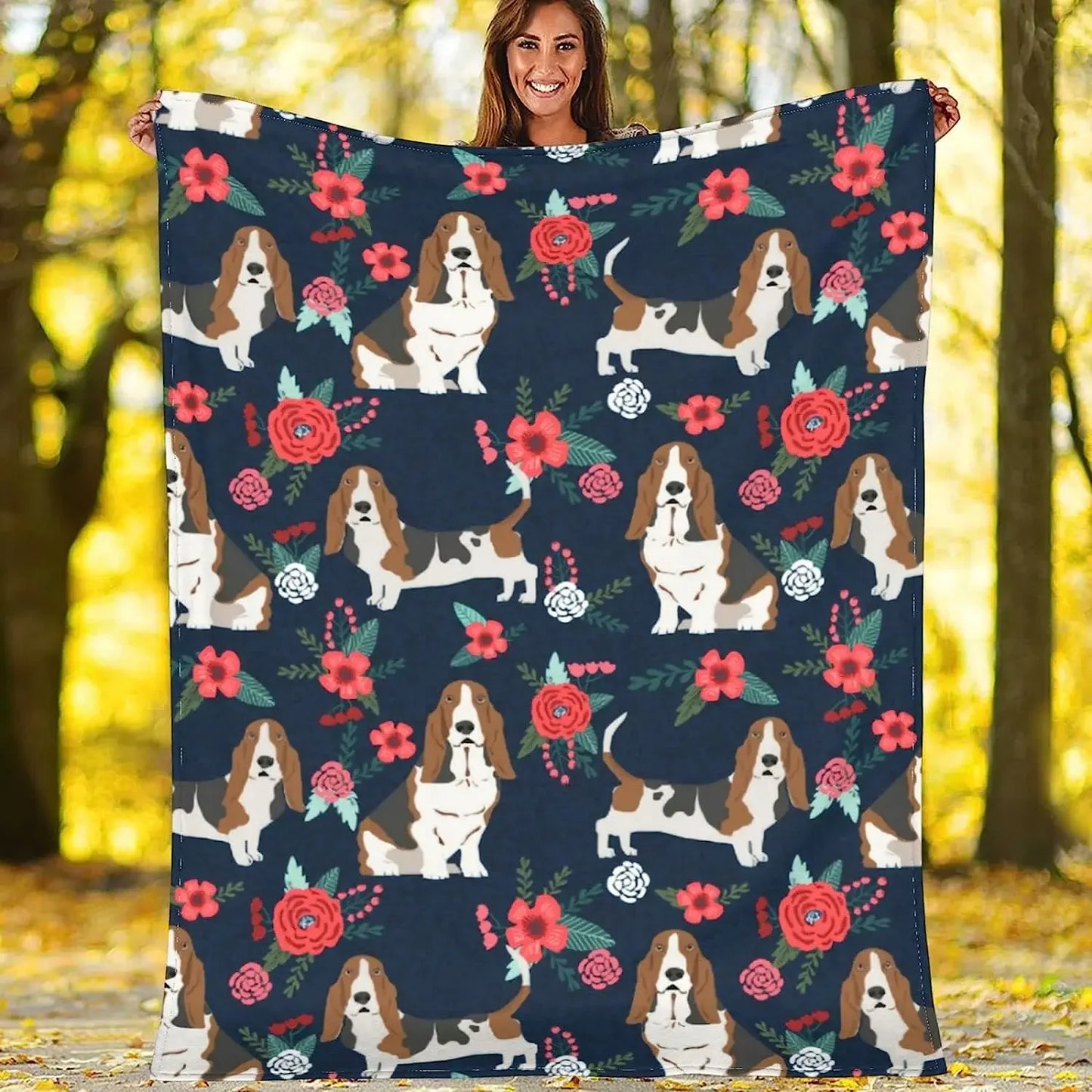 Basset Hound Lover Floral Blanket