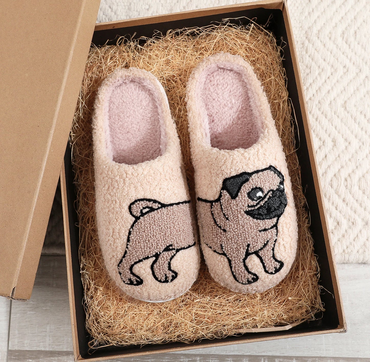 Pug Embroidery Home Slipper