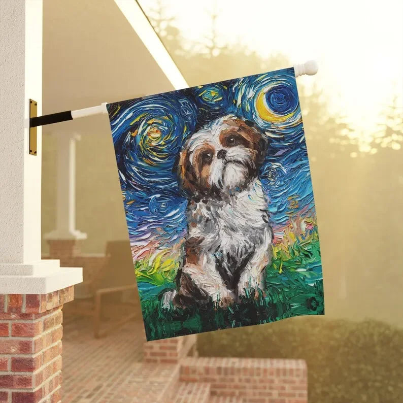 Shih Tzu Starry Night Art Flag