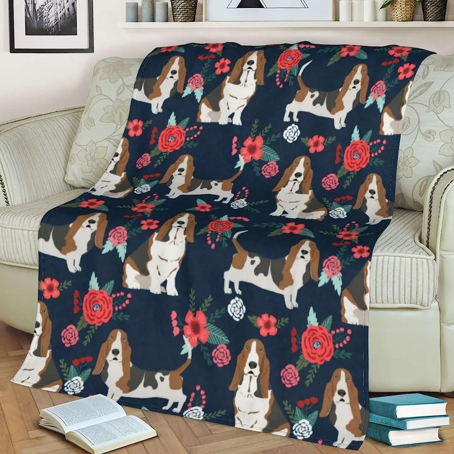 Basset Hound Lover Floral Blanket