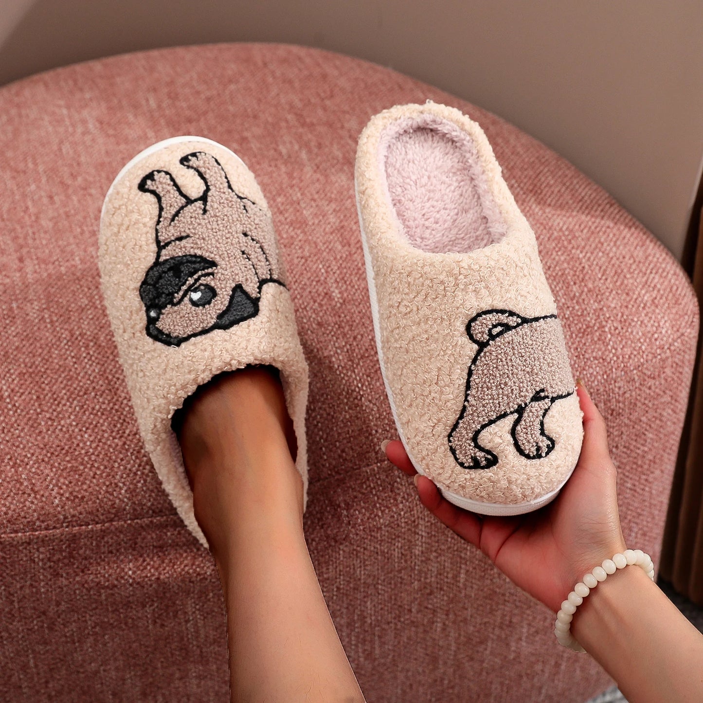 Pug Embroidery Home Slipper