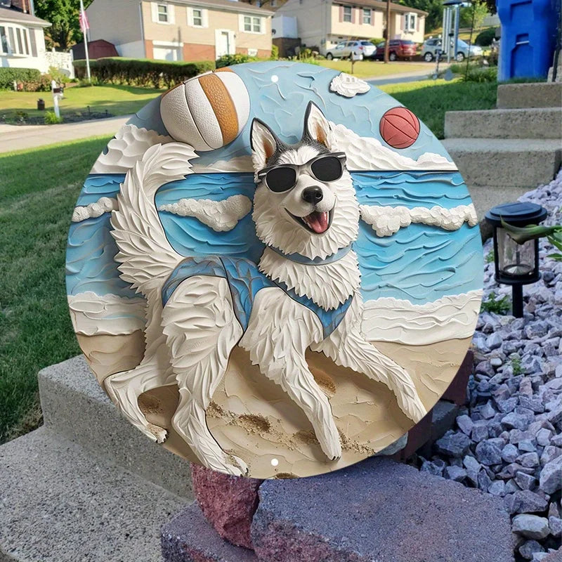 Husky Beach Metal Art Sign